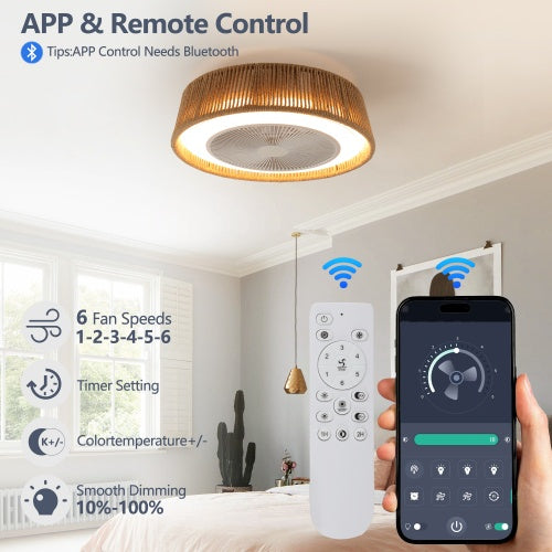Bohemian Style LED Dimmable Ceiling Light with Built-in Fan & Remote Control