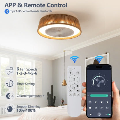Bohemian Style LED Dimmable Ceiling Light with Built-in Fan & Remote Control