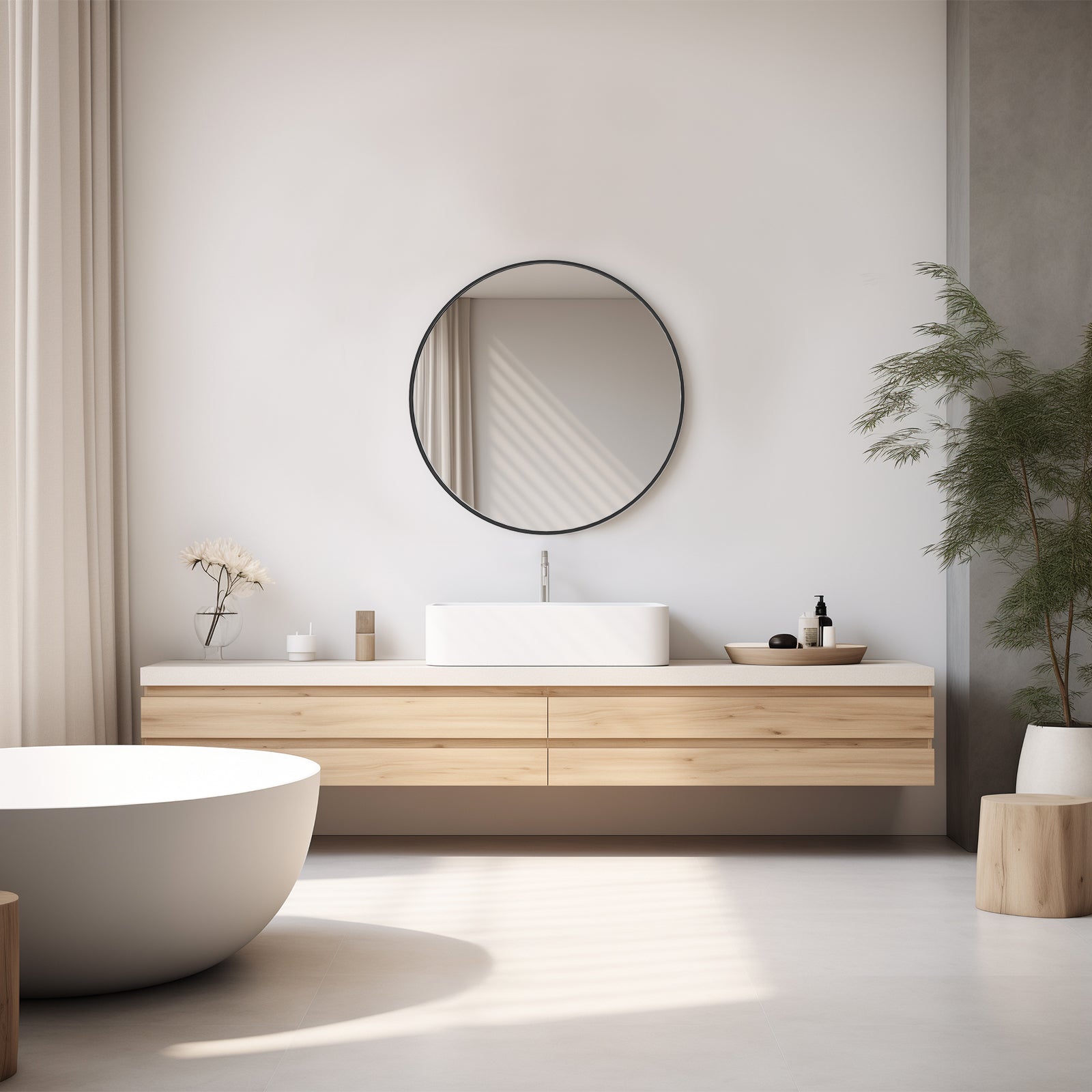 round wall mirror black & gold 20 24 & 30 lifestyle view