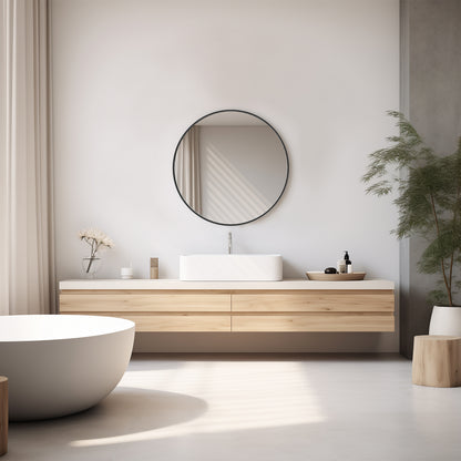 round wall mirror black & gold 20 24 & 30 lifestyle view