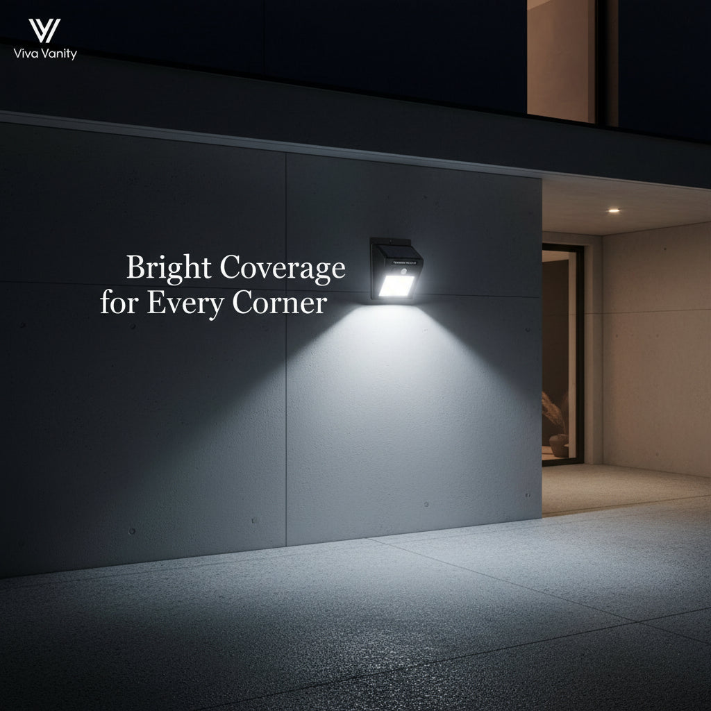 Solar sensor wall light with LED lights on a white background