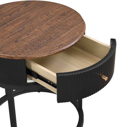 black circular bedside table lifestyle view