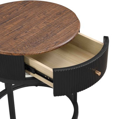 black circular bedside table lifestyle view