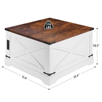 Modern Multi-Functional Lifting Coffee Table - Vintage White (90cm)