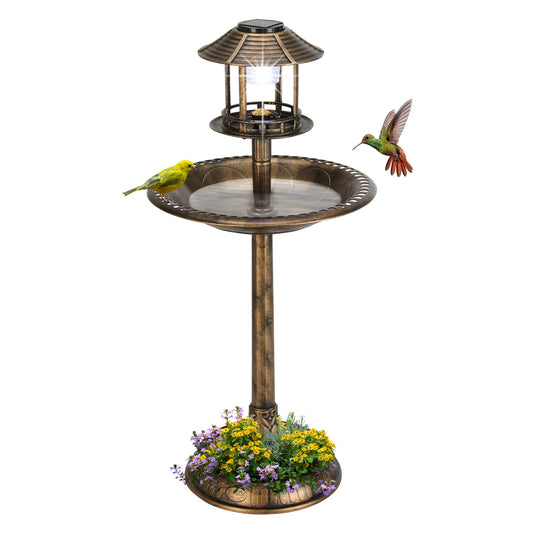 Bronze Solar-Powered Bird Bath – Elegant Outdoor Decor with LED Light