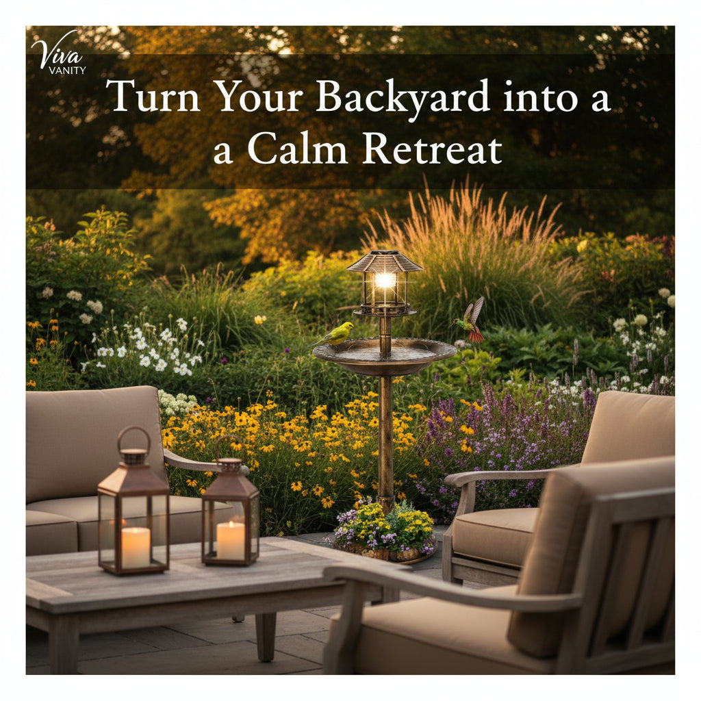 Viva Elite Solar Bird Bath with LED Light - Bronze Garden Fountain