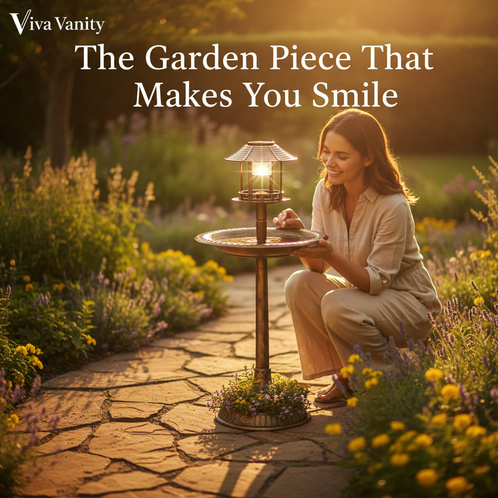 Viva Elite Solar Bird Bath with LED Light - Bronze Garden Fountain