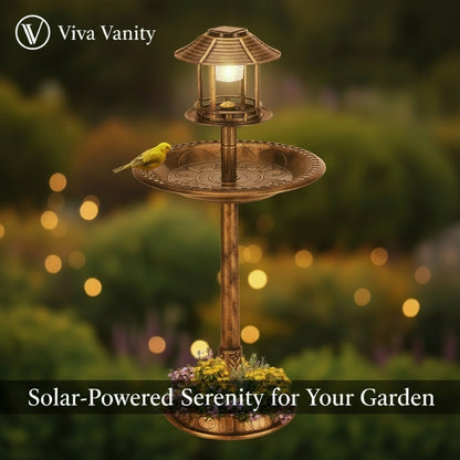 Viva Elite Solar Bird Bath with LED Light - Bronze Garden Fountain