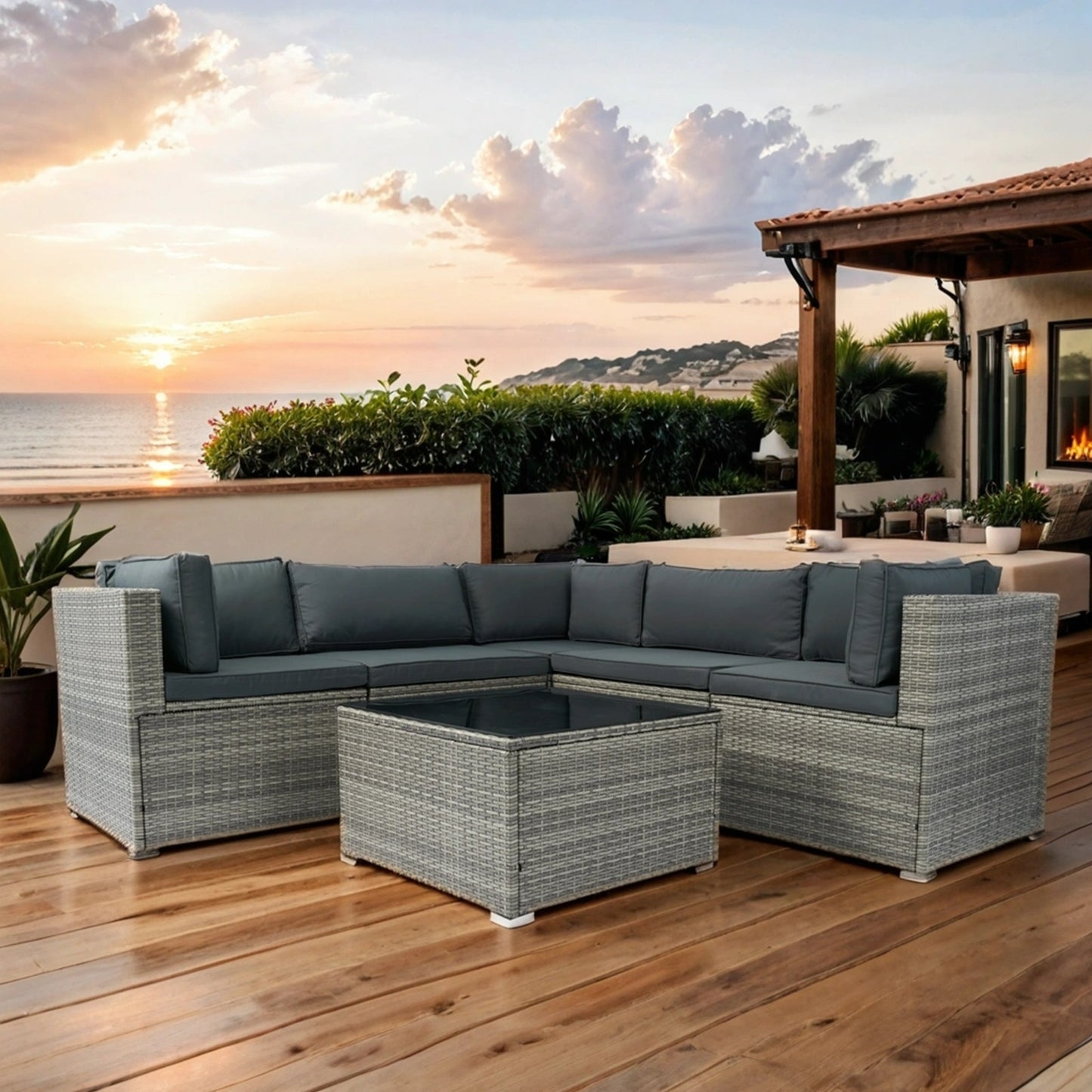 The Viva 6-Piece Rattan Outdoor Set – Where Modern Comfort Meets Outdoor Grace