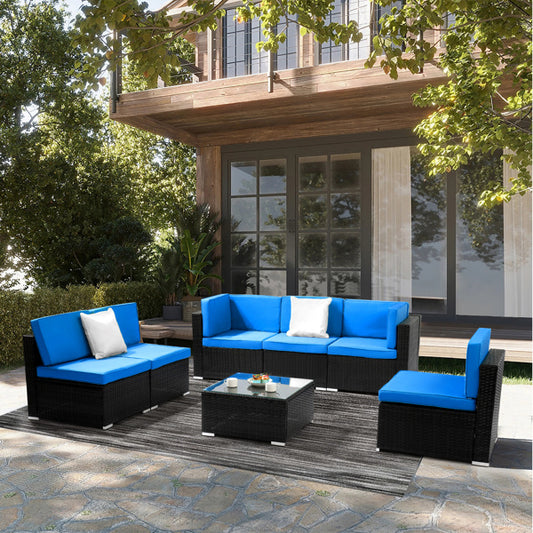 Viva Noir Braided Rattan 7-Piece Patio Ensemble
