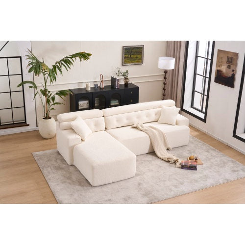 Viva Atelier Lyric White Chenille Compression Sofa with Chaise