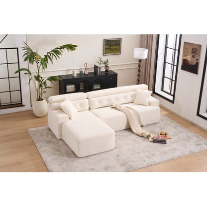 Viva Atelier Lyric White Chenille Compression Sofa with Chaise