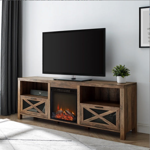 Viva Atelier Rustic Oak Industrial Farmhouse TV & Fireplace Stand