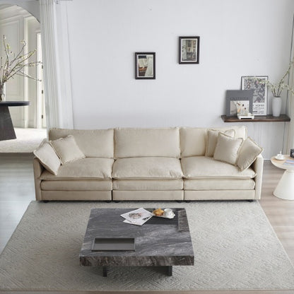 Beige Chenille 3-Seater Sofa with Pillows | Viva Kensington