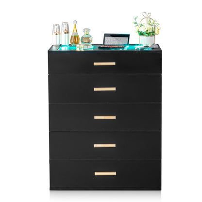 5-Drawer Storage Cabinet with LED Light & Tempered Glass – Elegant & Smart Organization