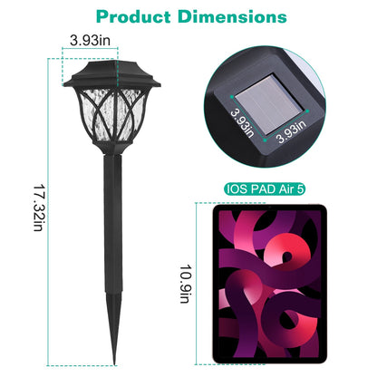 Solar garden light with dimensions shown relative to an iOS PAD Air 5