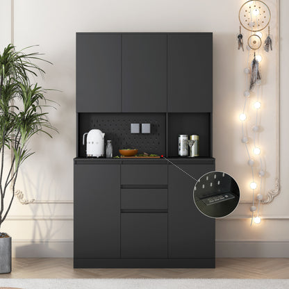 Viva Elite Noir Six-Door Pantry Cabinet – Where Dramatic Storage Meets Kitchen Sophistication