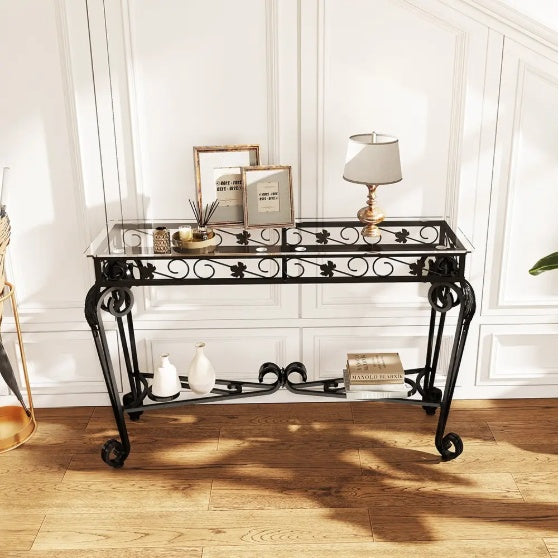 Modern Tempered Glass Metal Frame Table – Elegant & Durable Design