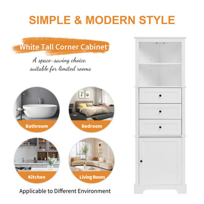 White 68.9-Inch Corner Cabinet with 3 Drawers | Viva