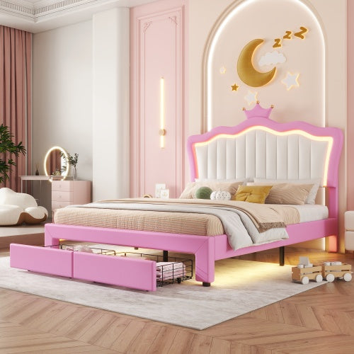 Viva Astrid Full-Size Upholstered Bed Frame with LED & Storage