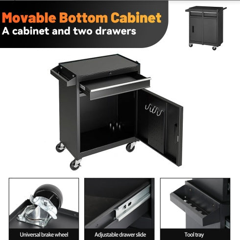 Tool Chest, 5-Drawer Rolling Tool Storage Cabinet With Detachable Top Tool Box, Liner, Universal Lockable Wheels, Adjustable Shelf, Locking Mechanism, Metal Tool Cart For Garage Workshop