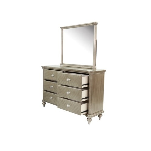 Luxury Antique Silver Champagne Dresser with Mirror – Elegant Storage Solution for Your Bedroom
