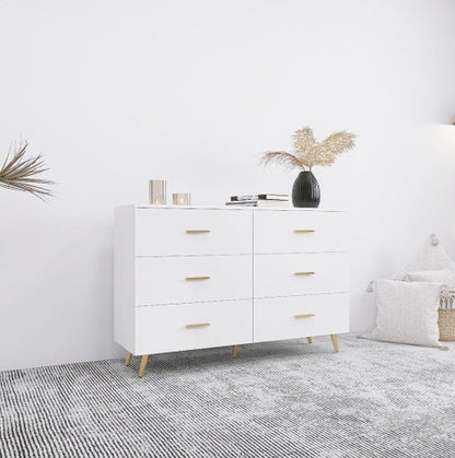 High-Gloss 6-Drawer Dresser with Gold Accents – Modern Luxury Storage Solution