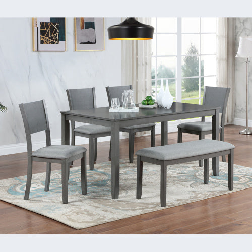 Viva Dining Collection: 6-Piece Wooden Dining Table Set with Bench