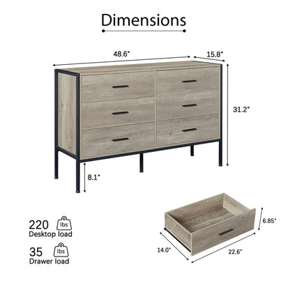 Aria Rustic 6-Drawer Dresser
