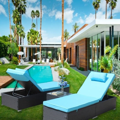 🌴 Viva Breeze™ 3-Piece Blue Patio Chaise Lounge Set – Indulge in Intelligent Outdoor Living