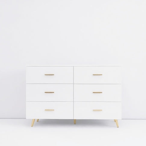 High-Gloss 6-Drawer Dresser with Gold Accents – Modern Luxury Storage Solution