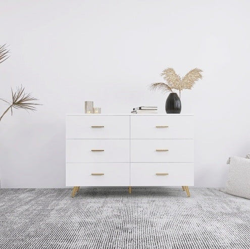 High-Gloss 6-Drawer Dresser with Gold Accents – Modern Luxury Storage Solution