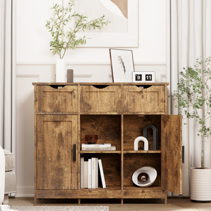 Elegant Wooden Floor Cabinet with Drawers and Shelves - Stylish Storage Solution for Any Room