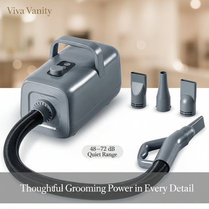 Gray handheld vacuum cleaner with various attachments on a white background