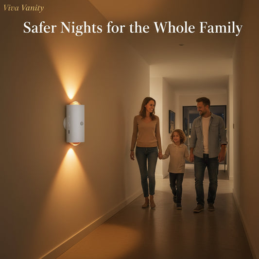 Two wall-mounted light fixtures with color-changing options on a neutral background.