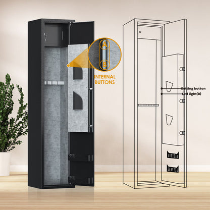 Biometric Rifle & Pistol Gun Safe | Quick Access, LED Light & Alarm System | Secure Long Gun Cabinet for Home