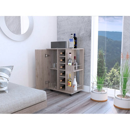 Light Oak 2-Shelf 6-Bottle Bar Cart | Viva