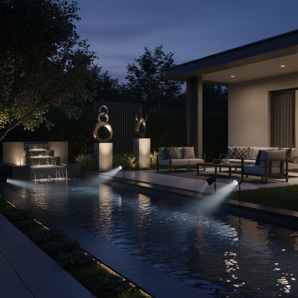 Two solar-powered LED light fixtures with solar panels on a white background.