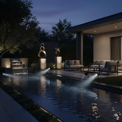 Two solar-powered LED light fixtures with solar panels on a white background.
