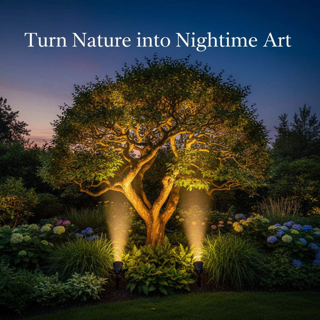 Two solar-powered LED light fixtures with solar panels on a white background.