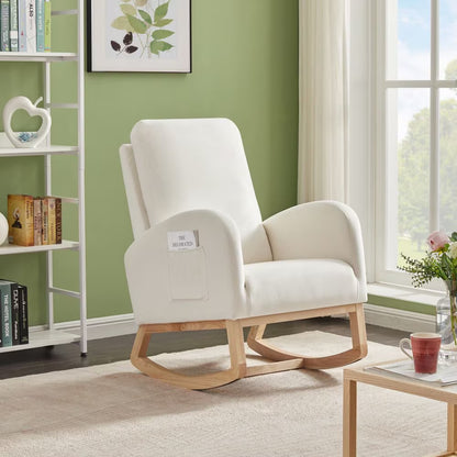Viva Atelier Serenade Beige Velvet Rocking Chair with Organizer