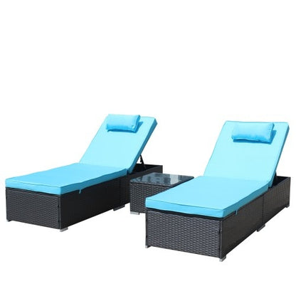 🌴 Viva Breeze™ 3-Piece Blue Patio Chaise Lounge Set – Indulge in Intelligent Outdoor Living