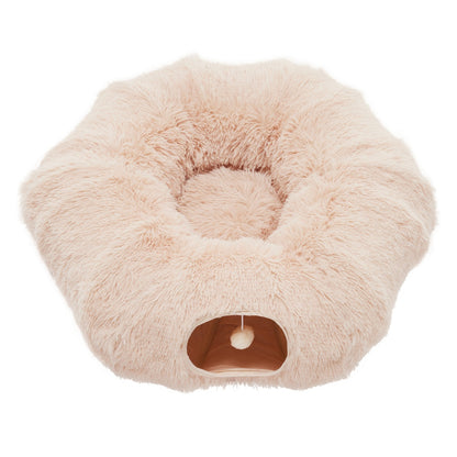 Plush Cat Tunnel with Donut Cat Bed – Peekaboo Cave for Cats, Kittens & Rabbits