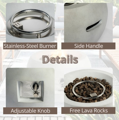 Outdoor Propane Fire Pit Table - 24-Inch Round Graphite Base with Waterproof Cover & Free Lava Rocks