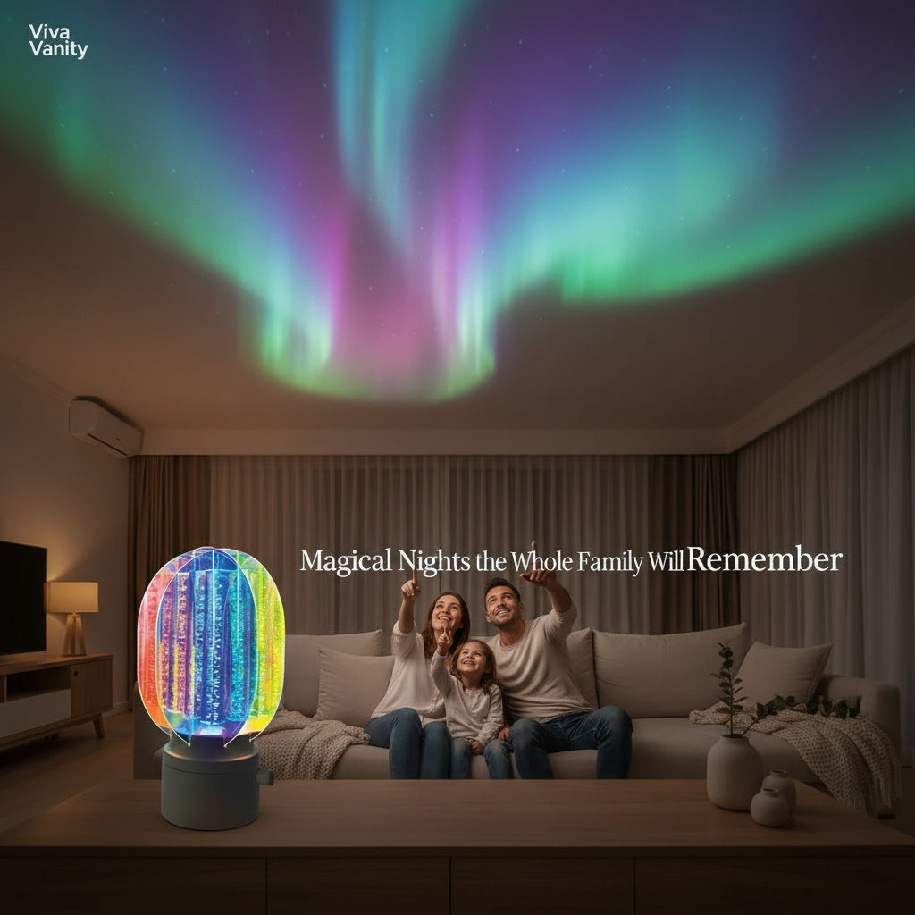 Colorful light bulb with text on lighting characteristics against a gradient background