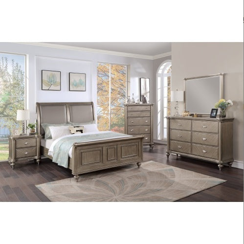 Luxury Antique Silver Champagne Dresser with Mirror – Elegant Storage Solution for Your Bedroom