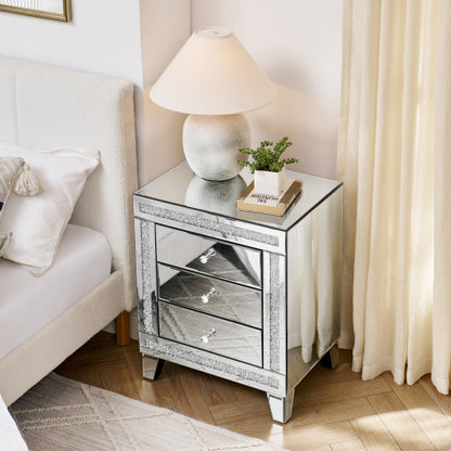 Silver Mirror Three-Drawer Cabinet – Elegant Multi-Purpose Storage Solution