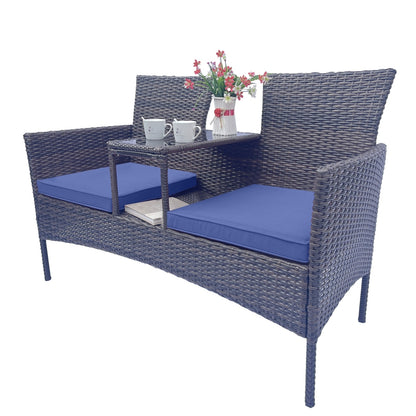 Blue & Brown Woven Patio Conversation Set with Table | Viva Marlowe