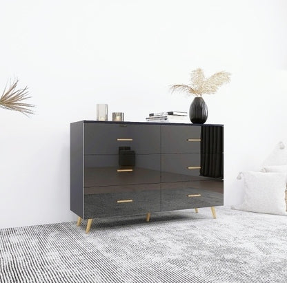 High-Gloss 6-Drawer Dresser with Gold Accents – Modern Luxury Storage Solution