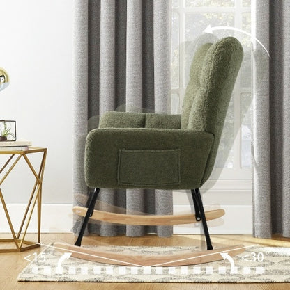 Olive Green Teddy Upholstered Rocking Chair | Viva Cozy Retreat